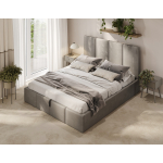 Bett in Grau mit weichem Kopfteil